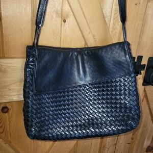 Vintage Pier Caranti Roma Woven Leather Crossbody Bag  Made In Italy Navy